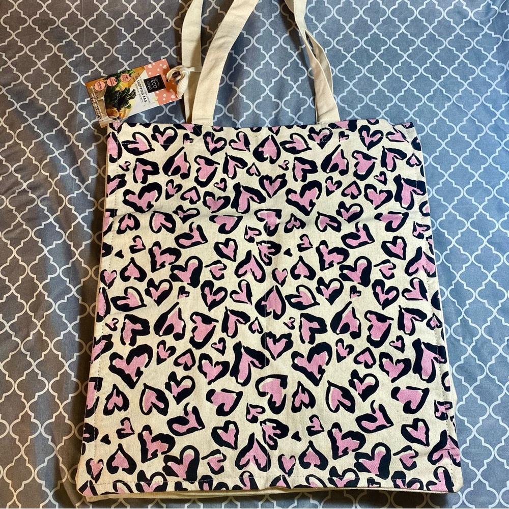 Heart Patterned Pink and Black Tote Bag